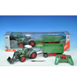 Traktor R/C s nakladač plast 25cm 1:28 27MHz a vlečkou 25cm na baterie plná funkce v krabici