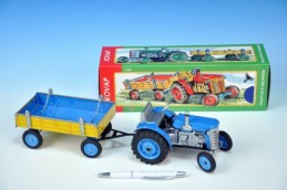 Traktor Zetor s valníkem modrý na klíček kov 28cm Kovap v krabičce - Rock David