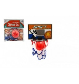 Basketbalová sada na přilepení na zeď míček+koš plast 14cm na kartě