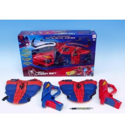 Spiderman laser set - puška 2ks na baterie se zvukem se světlem + 2ks ochranný štít v krabičce