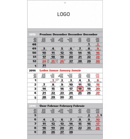 Kalendář 2014 - Standard šedý 3měsíční s českými jmény - nástěnný s prodlouženými zády