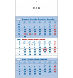 Kalendář 2014 - Standard modrý 3měsíční s českými jmény - nástěnný s prodlouženými zády