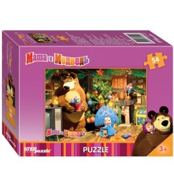 Puzzle mini 54 Máša a Medvěd zdobí stromek